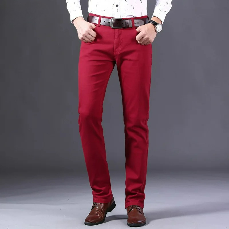 Men'S Fashion Reviews - Классические мужские джинсы винного цвета, модные
