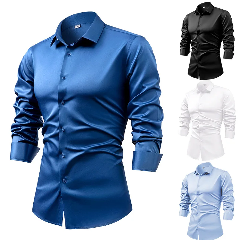 Dress Shirt Non-Iron - Весна-Осень 2022, королевские синие шелковые атласные