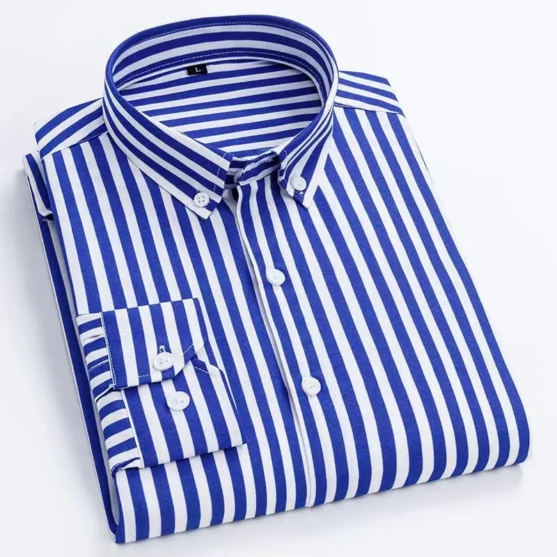 Dress Shirt Non-Iron - Мужская рубашка в полоску, синяя Повседневная